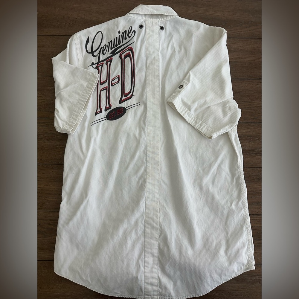 Harley-Davidson White Casual Pearl Snap Heavy Weight Short Sleeve Shirt Size M - Picture 3 of 7